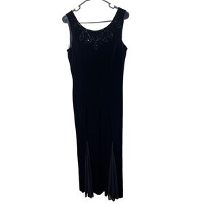 Sheri Martin Vintage Black Velvet Maxi Beaded Neckline‎ Evening Gown 10
